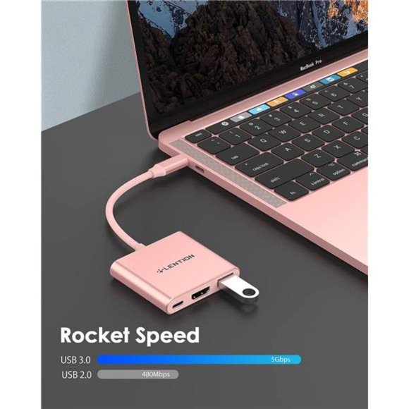 3-in-1 USB C Hub with 100W Power Delivery,USB 3.0 &4K HDMI for 2023-2016 MacBook - Picture 4 of 6